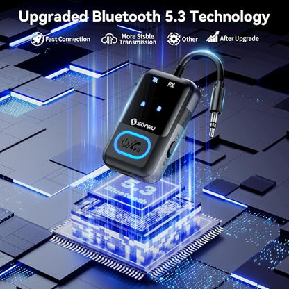 Bluetooth 5.3 Transmitter Adapter for Airplane 2-in-1 Wireless Bluetooth Audio Transmitter Receiver for 3.5mm Aux Jacks on Flight/TV/Gym Equipment, for up to 2 Wireless Headphones, Cell Phones (black)