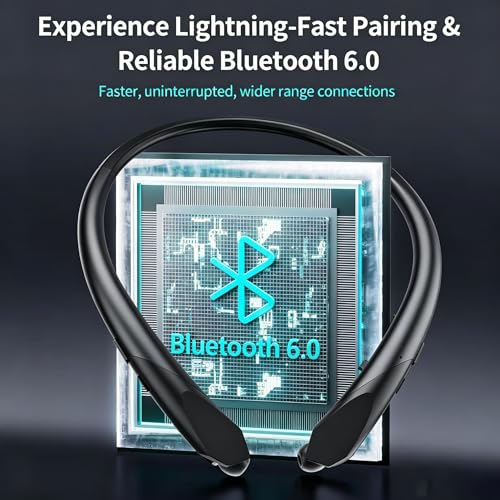 Retractable Neckband Bluetooth Headphones, Bluetooth 6.0 Wireless Neck Earbuds with Auto Retractable Ear Cables, 24H Playtime HiFi Deep Bass Stereo Headset for Sports Workout Commute Work Meeting