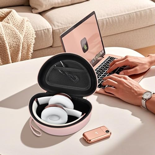 Comecase Hard Travel Headphone Case for Beats Solo 4, Solo 3, Studio Pro | Mesh Pocket, Detachable Wrist Strap, Fits Folded Headphones up to 6.8 x 4.3 x 2.75 In, Rose Gold, Bag Only - color: Rose Gold