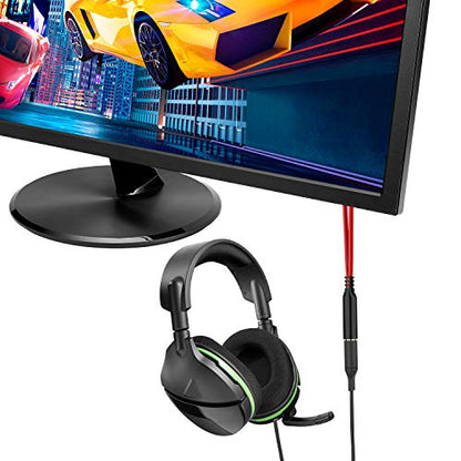 Maeline Headphone Splitter Adapter, 3.5mm Mic Cable for Computer, Headset 3.5mm Female to 2 Dual Male Microphone Audio Stereo Jack Earphones Port to Gaming Speaker PC - Red