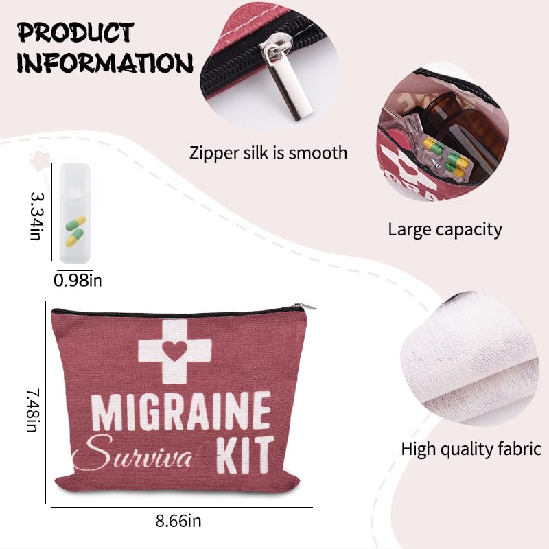Migraine Survival Kit Bag Small Travel Pill Pouches for Medicine Storage Bag Headache Medication Pouch Bags Patient Gifts from Nurse Migraine Gifts Pouch Headache Bags for Women Canvas Medical Pouches - color: Migraine Survival Kit Bag