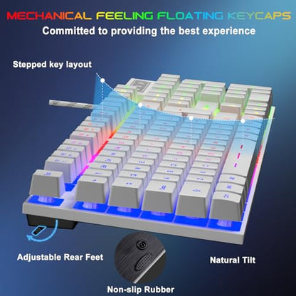 BlueFinger RGB Gaming Keyboard and Backlit Mouse and Headset Combo, USB Wired Backlit Keyboard, LED Gaming Mouse Set, Headset with Microphone for Laptop PC Computer Game and Work, White - color: White