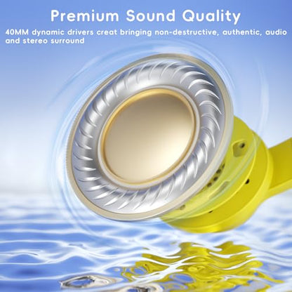 Candy Bila Wired Kids Headphones with Microphone, 85dB Safe Volume | Volume Limiter 85/94dB, HD Stereo Sound, Microphone and Wired Control,Foldable Design, Yellow - color: Yellow