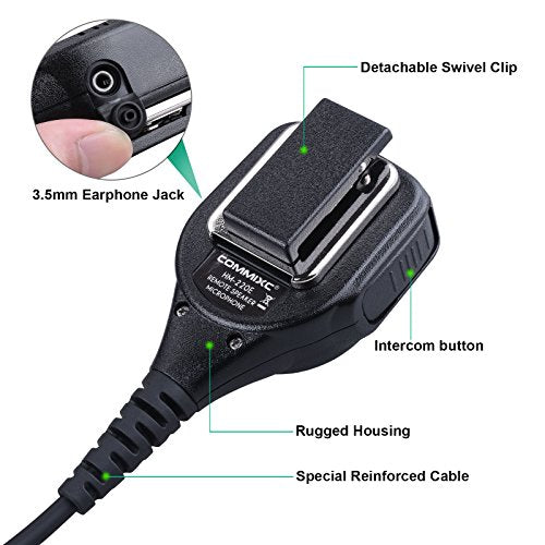 Waterproof IP55 Shoulder Mic Handheld Speaker Compatible with 2Pin Motorola | External 3.5mm Earpiece Jack, 2.5mm/3.5mm 2-Pin for Motorola Two-Way Radios