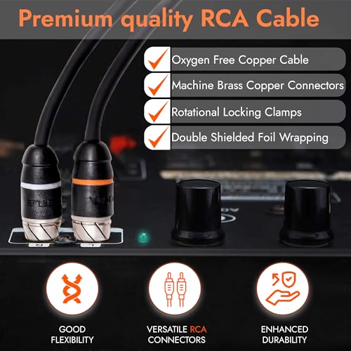 Premium Series 15ft. 2-Channel Car Audio RCA Cable – Double Shielded, Oxygen Free Copper, Noise Reducing Audio Cable for Amplifiers, Subwoofers, Speakers, and Processors – PRM15 - size: 15' (ft), style: 2-Channel