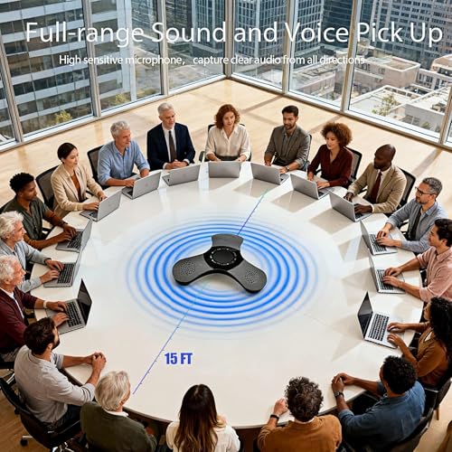 Conference Speaker with Microphone 360° Voice Pickup USB Bluetooth Speakerphone for Home Office & Meeting Room
