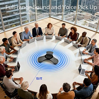 Conference Speaker with Microphone 360° Voice Pickup USB Bluetooth Speakerphone for Home Office & Meeting Room