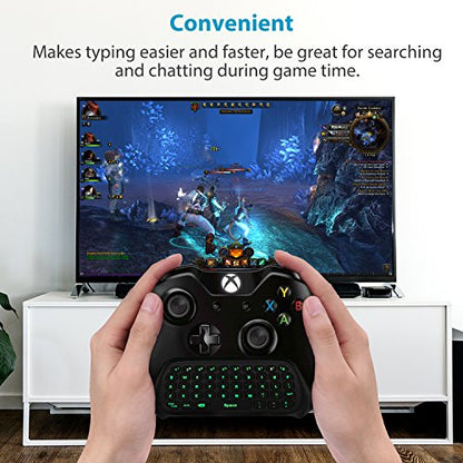 MoKo Green Backlight Keyboard for Xbox One Controller, Black | Wireless Chatpad with Headset & Audio Jack, Accessories fits Xbox One/One S/ Elite/2, Series X/S, 2.4G Receiver Included - color: Black