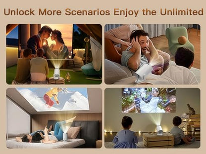 [4K Supported] Mini Projector with WiFi 6 and Bluetooth 5.4, Built in Apps - color: Ivory