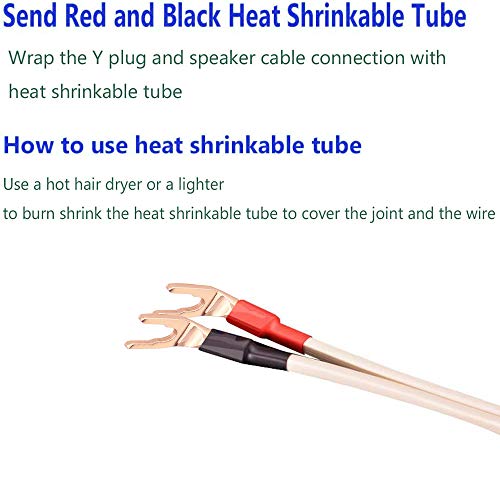 4PCS Spade Connectors,45 Degree Pure Copper Audio Fork Y Spade Plug DIY with Heat Shrink Tubing and Hex Wrench, Double Screw Locking Speaker Cable Plugs for Speaker Cables (Knurled) - color: Pure Copper with Heat Shrink Tube