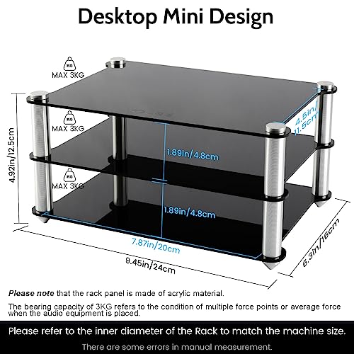 KGUSS Mini Audio Component Rack Black Acrylic 2-Layer Rack Aluminium Holders Small Desktop Rack for HiFi Audio Equipment dac Amplifier Amp (Black)