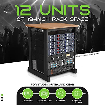 GEARit 12U Audio Rack, 19 Inch Steel AV Rack, Server Rack and Network Rack Stand with Flat Oak Top, Rack for Music Gear, Mixers, Network Equipment, Server Hardware and Audio Components