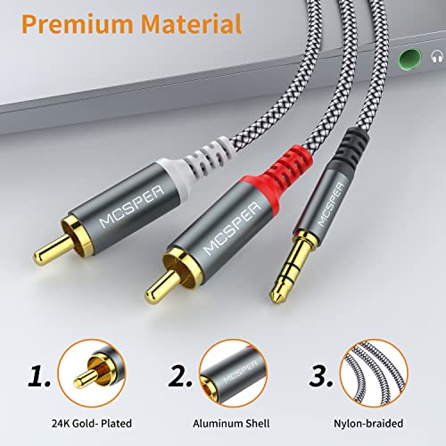 2-PACK RCA to 3.5mm AUX Cable, (6.6 Feet) 3.5 mm 1/8 to RCA 2-Male Headphone Jack Adapter Splitter Premium Stereo Audio Cord for Connects a Smartphone, Tablet, HDTV,or MP3 Player to a Speaker (Grey) - size: 2-PACK