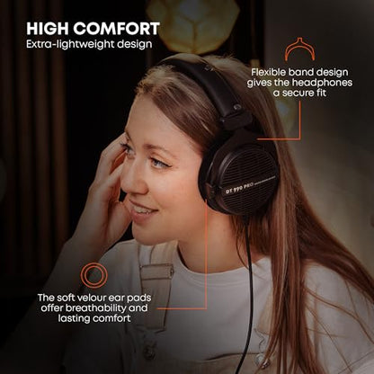 beyerdynamic DT 990 PRO Studio Headphones (80 Ohm, Gray) | Open Back, Over Ear, Wired Professional Audiophile, Gaming, Podcast, Mixing, Limited Edition Gray Velour Ear Pads - color: Gray, size: 80 OHM