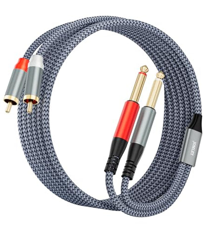RCA to 1/4 Cable, Dual RCA to Dual 1/4" TS Mono Audio Cord, 10FT | Gold-Plated 2 RCA to Dual 1/4" TS Audio Interconnect Cable, Nylon Braided Patch Cord for AV Receivers, Amplifiers, Speakers - size: 10FT