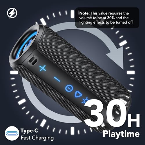 Portable Bluetooth Speaker, Powerful Sound Wireless Speaker: Boost Bass, 8 RGB Modes, IPX7 Waterproof, TWS Pairing, Beach/Vacation Essentials（Dark Black） - color: Dark Black