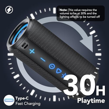 Portable Bluetooth Speaker, Powerful Sound Wireless Speaker: Boost Bass, 8 RGB Modes, IPX7 Waterproof, TWS Pairing, Beach/Vacation Essentials（Dark Black） - color: Dark Black