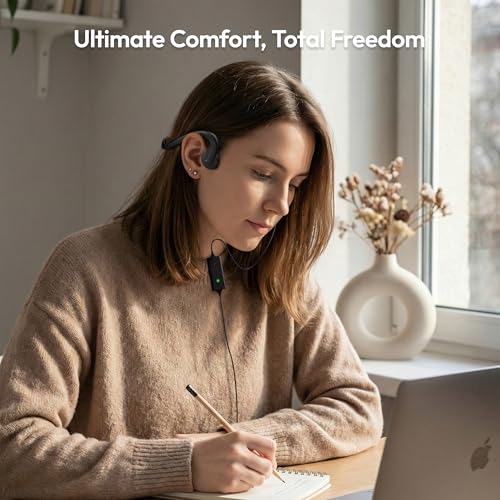 E&P Wired Bone Conduction Headphones with Microphone | 3.5mm AUX Wired, Open-Ear Earbuds, 7ft Extension Cable, Hands Free, Volume Control, Sweatproof