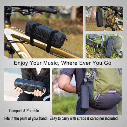 Solar Bluetooth Speaker 60 Hours Play Time 5000mAh Power Bank Outdoor Portable Wireless Dual Speaker with Mic Stereo Sound Bass, for Home, Hiking, Travel, Riding, Beach, Camping-Black