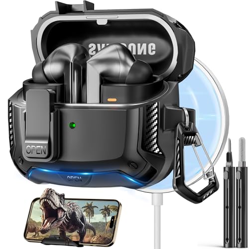 Safety Lock Case for Samsung Galaxy Buds3 FE/Pro/3 (Black) | Compatible with MagSafe, with Phone Stand& Cleaning kit,Keychain, - color: A-A-A-Black