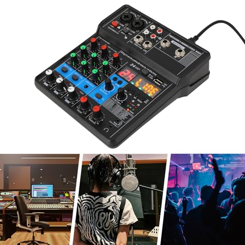 4 Channel USB Interface Mixer, DJ Controller Sound Mixer, Professional Digital Audio, Portable Sound Mixing Console for DJ, Karaoke & Streaming