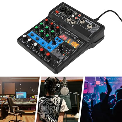 4 Channel USB Interface Mixer, DJ Controller Sound Mixer, Professional Digital Audio, Portable Sound Mixing Console for DJ, Karaoke & Streaming