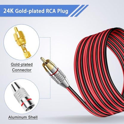 RCA to Speaker Wire Adapter 6.6FT 14AWG, RCA to Bare Wire Cable, RCA Male Plug to Speaker Cable for Amplifier Subwoofer AV Receiver Home Theater Audio Repair Replacement