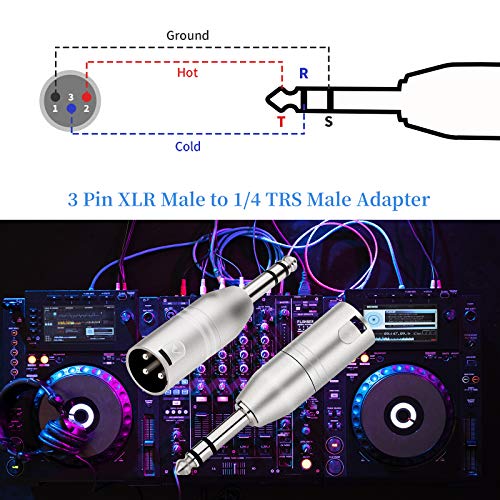 Tisino 1/4" TRS to XLR Adapter, Balanced Quarter Inch 6.35mm Male to XLR Male Adapters - 2 Pack | Balanced 6.35mm Quarter Inch Male to XLR Male Adapter for Mixer Studio, Mic, Speaker, Audio Coupler - color: 1/4" TRS to XLRM