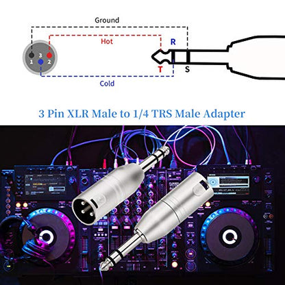 Tisino 1/4" TRS to XLR Adapter, Balanced Quarter Inch 6.35mm Male to XLR Male Adapters - 2 Pack | Balanced 6.35mm Quarter Inch Male to XLR Male Adapter for Mixer Studio, Mic, Speaker, Audio Coupler - color: 1/4" TRS to XLRM