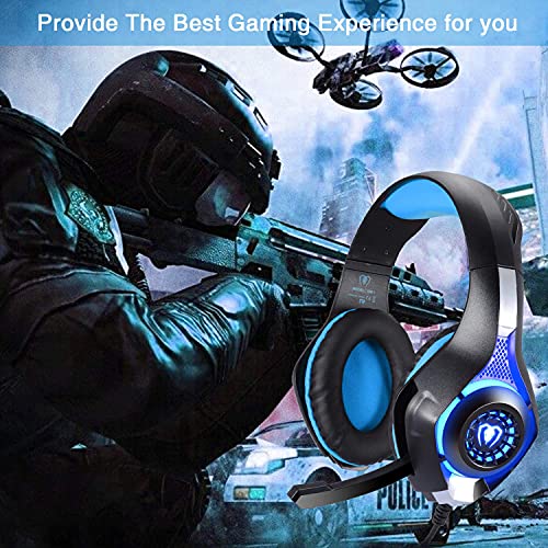 BlueFire Stereo Gaming Headset with Microphone for PS5 PS4 Xbox One Switch PC Mac – Wired Over-Ear Headphones with Surround Sound, Soft Memory Foam, Noise Canceling Mic, Light, 3.5mm Jack (Blue) - color: Blue