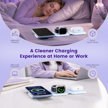 15W Magnetic Travel Charging Station, 3-in-1 Foldable MagSafe Charger | Wireless Charger for Apple Multiple Devices - iPhone Air 17 16 15 14 13 13 Pro Max, Watch & AirPods - Sky Blue - color: Sky Blue