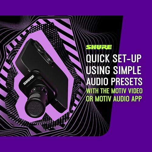 Shure MV88 USB-C Microphone for Mobile Recording - Black | Portable USB-C mic for vlogging with auto level mode, real-time denoiser and four selectable polar patterns
