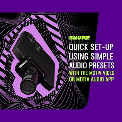 Shure MV88 USB-C Microphone for Mobile Recording - Black | Portable USB-C mic for vlogging with auto level mode, real-time denoiser and four selectable polar patterns