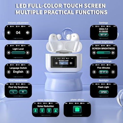Wireless Earbuds, Blue-tooth Headphones with Smart Touch Screen LED Display, ANC Noise Canceling Earbuds with 48Hrs Playtime,Waterproof Sports Blue-tooth Headphones for iPhone 17/16/15/14/iPad/Android
