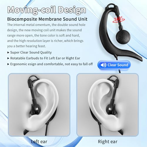 Walkie Talkie Earpiece with Mic Compatible with Baofeng UV-5R 888S, Retevis RT21 RT22 RT68 H-777 RT86, Kenwood TH-F6 F6A D7 Pxton Two Way Radios Earpiece G Shape Ear Piece for Police Radios (5 Pack) - color: GT-1