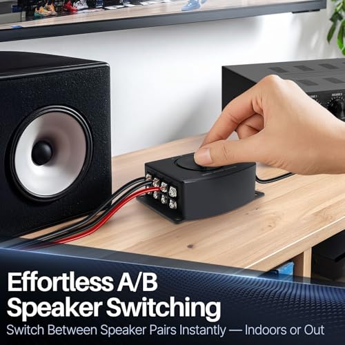 TNP 2-Way Speaker Selector Switch Box, A/B/A+B Stereo Speaker Splitter | Speaker Wire Switch for 2 Passive Speaker Pairs with Screw-Down Terminals; No External Power Required