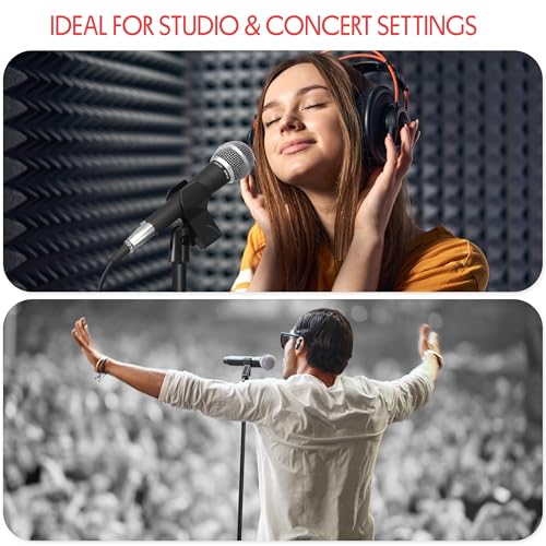 Pyle Square Base Microphone Stand with Mic Clip - Heavy Duty, Height Adjustable, 36.2" to 63.38'', Solid Die-Cast Base, Studio & Concert Use, Universal 5/8'' Adapter, Cable Clip Included - style: Glossy black finish