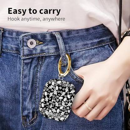 Compatible with Airpod pro 2nd/1st Generation Case Cover with Gold Round Keychain Cute Pattern Hard & Anti Slip Cover for Men Women & Girls（White Flower） - color: White Flower