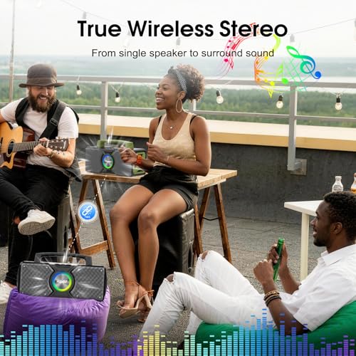 Hupoaf Speakers Bluetooth Wireless,160W Max Loud Bass Outdoor Speaker, IPX7 Waterproof, Boombox Sound, All Day Battery, Wireless TWS Pairing Speakers Portable for Party, Outsides, Beach,Garage