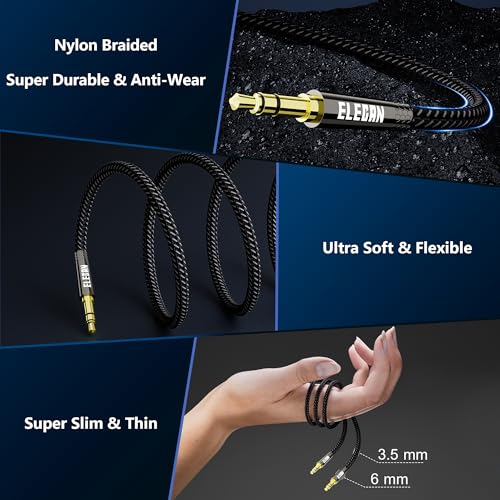 3.5mm AUX Cable 1 Ft/2 Pack (Hi-Fi Sound-Zinc Alloy Case-OD 3.5MM-Ultra Slim&Soft) Short Auxiliary Stereo Audio Cable Braided 1/8 inch 3.5 mm AUX Cord for Headphones, Home Stereo, Speaker,Phone - size: 1FT-2PK, style: Straight to Straight