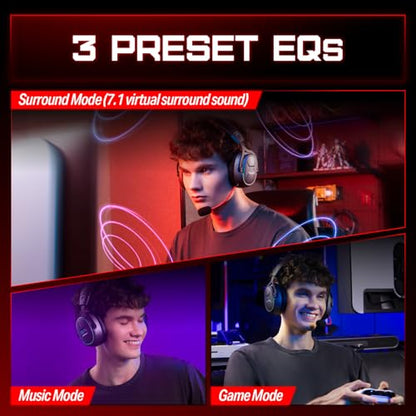 OXS Storm G2 Wireless Gaming Headsets, 7.1 Virtual Surround Sound, 3 EQ Modes, 2.4G Low Latency, 50mm Driver, 40H Playtime, RGB Light, Bluetooth 5.3, Compatible with PC, Console, Mobile, Black - color: Black