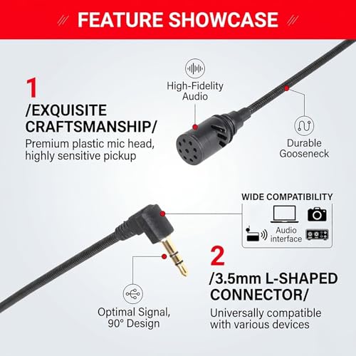 Miniature Lavalier Microphone with Flexible Gooseneck, 3.5mm Plug for Laptop, Desktop, Video Conferencing & Streaming - size: 3.5mm