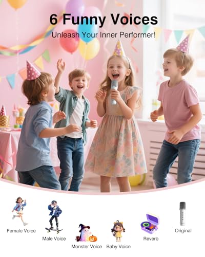 Karaoke Machine with Disco LED Lights, Mini Portable Bluetooth Speaker with 2 Wireless Microphones for Kids Adults, Birthday Gifts for Girls Boys Family Parties Travel (White) - color: White