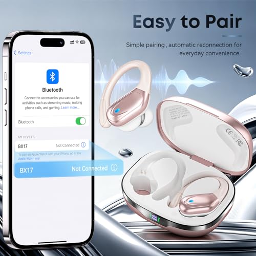 HAOYUYAN Sports Bluetooth Headphones, 80Hrs Playtime Wireless Earbuds with LED Power Display, IPX7 Waterproof Earphones for Workout/Running, Noise Canceling Headset Ear Buds - color: Rose Gold