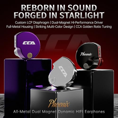 CCA Phoenix in-Ear Monitor Headphones – Dual-Magnet Dynamic Driver IEM with HiFi Clear Sound & Deep Bass, Full-Metal Professional Gaming Earbuds for Musicians, Singers, and Audiophiles(USB C Plug) - color: Purple, style: Without Mic,USB-C