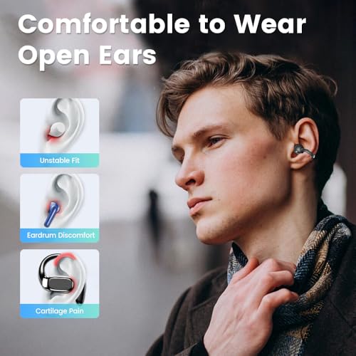 Piluyaa Clip-on Earbuds, Open Ear Earbuds with LCD Touchscreen Wireless Bluetooth 5.4, Lightweight M100 Open Ear Headphones with C-Shaped Bridge, Slim Hook,48H Battery, for Sports, Fitness (Black) - color: Black