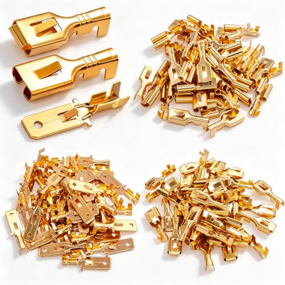 Twidec/150PCS 6.3mm Male Female Spade Connector Quick Splice Crimp Terminals Non Insulated Wire Connector for Electrical Wiring Relay Car Audio Speaker N-005-6.3 - size: 6.3mm Male+Female Kit