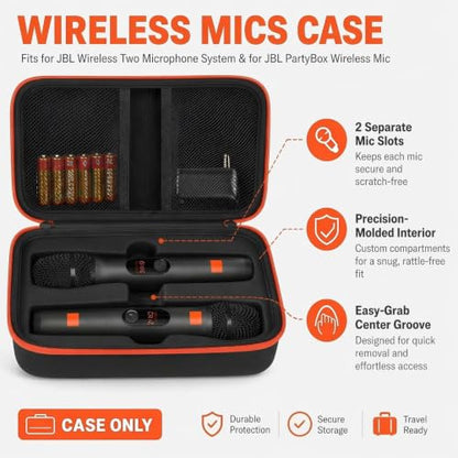 Wireless Microphone Case Compatible with JBL Wireless Two Microphone System, Handheld Dual Mic Travel Bag for Singing or Karaoke for Receivers, Adapters, AA Batteries - color: Black