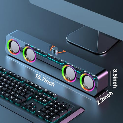 Elimavi Computer Speakers for Desktop PC, 2.0-Channel Speakers with Static LED Lighting and Volume Control, Featuring a 3.5mm Input and USB Powered Plug and Play, Compatible with Monitors, laptops