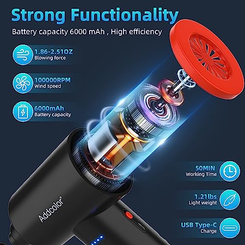 Compressed Air Duster 6000mAh Battery - Electric Air Duster | Keyboard Cleaner 3 Adjustable Wind Speeds with LED, Dust Removing Installations for Cleaning Purposes